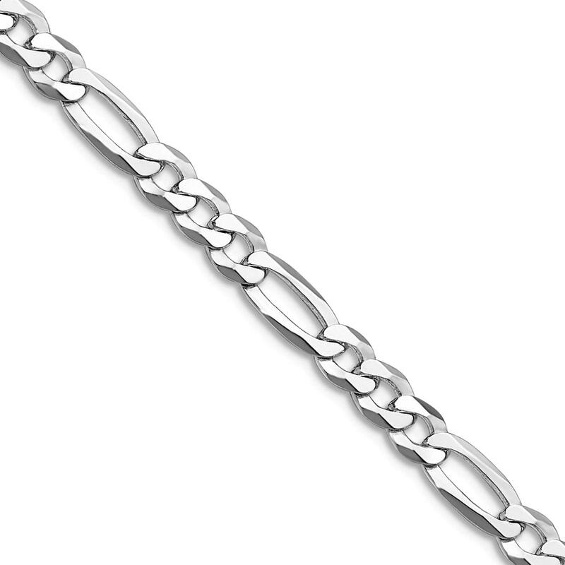 Curata 925 Sterling Silver Rhodium Plated 4.5mm Lightweight Flat Figaro Chain Necklace