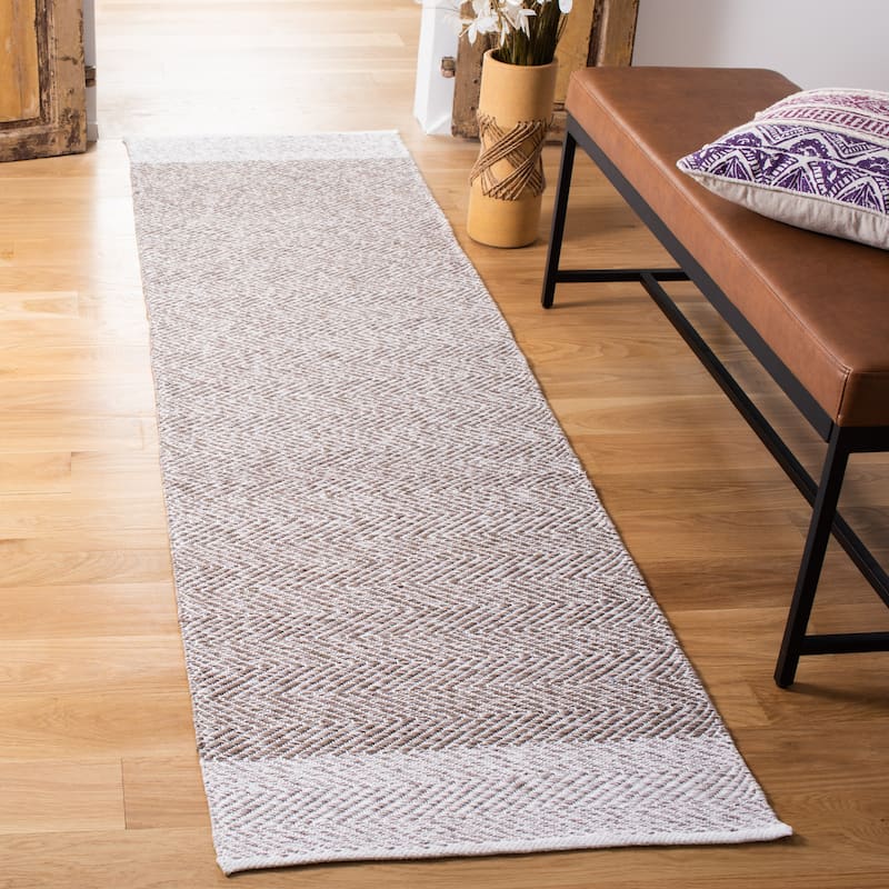 SAFAVIEH Handmade Nantucket Berdi Modern & Contemporary Geometric Cotton - 2' 3" x 8' - Ivory/Taupe - Runner