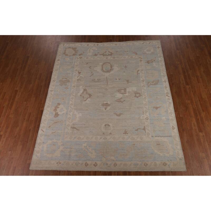 Transitional Oushak Turkish Area Rug Handmade Beige Wool Carpet - 8'3"x 9'9"