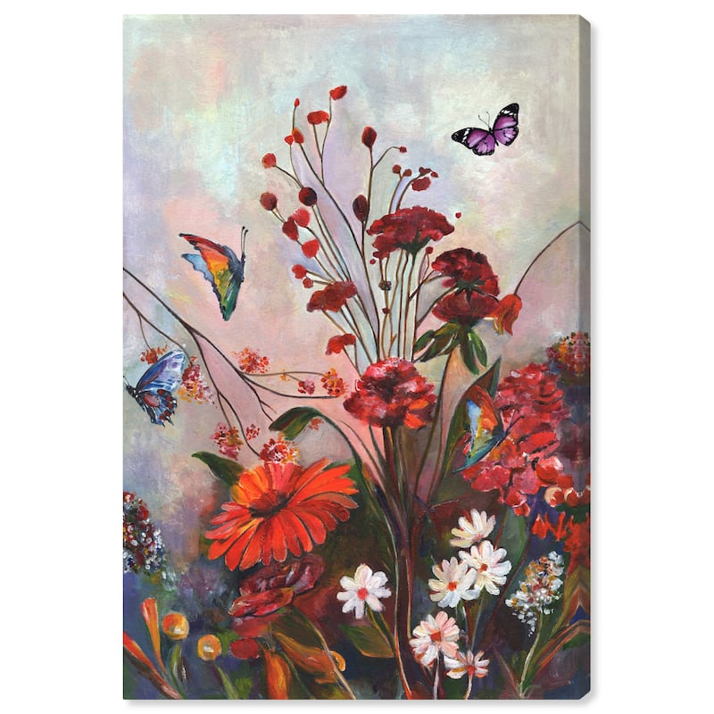 Wynwood Studio Canvas Floral and Botanical Nature Beauty Red and Light Gray Traditional Wall Art Canvas Print - Red, Gray