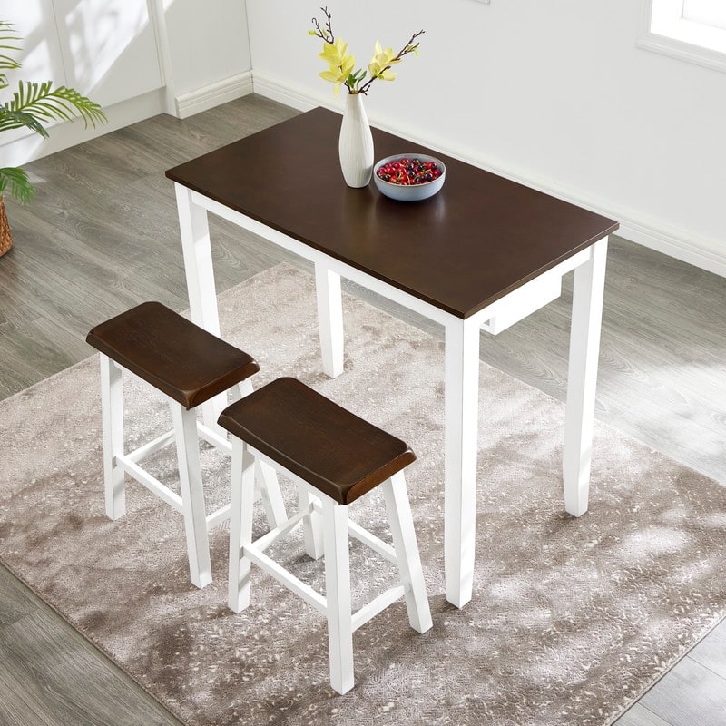 Antique Grey White 3-Piece Industrial Dining Table and Chairs Set for Dining Room, Kitchen