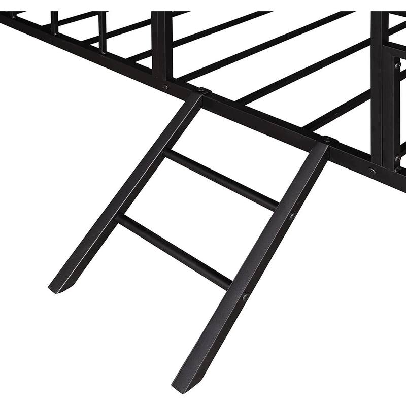 Twin size Metal Bunk Bed with House Design and Angled Ladder