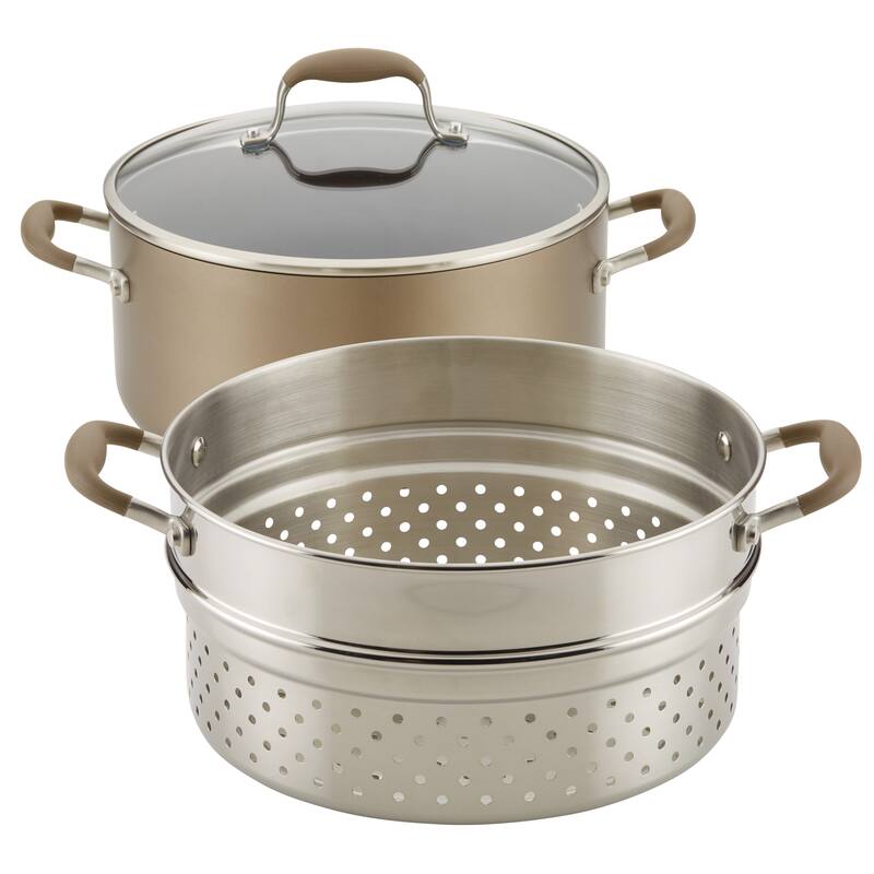 Anolon Advanced Home 8.5-Quart Wide Stockpot with Multi-Function Insert, Bronze