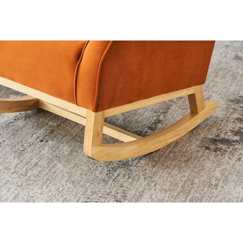 Velvet Upholstered Glider Rocking Chair, Glider Rocking Chair with Fabric Seat, High Back Armchair with Wood Base
