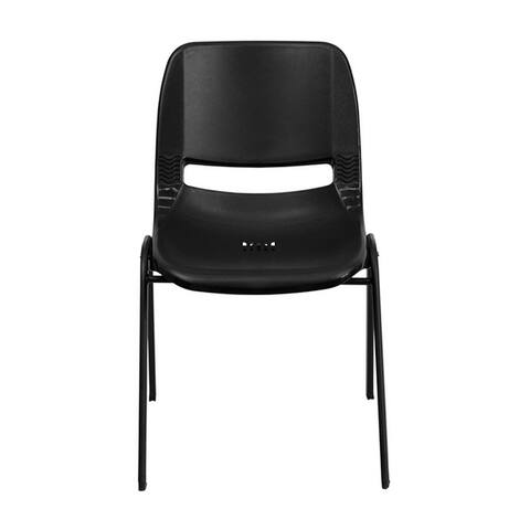 Offex HERCULES Series 661 lb. Capacity Black Ergonomic Shell Stack Chair with Black Frame and 16'' Seat Height
