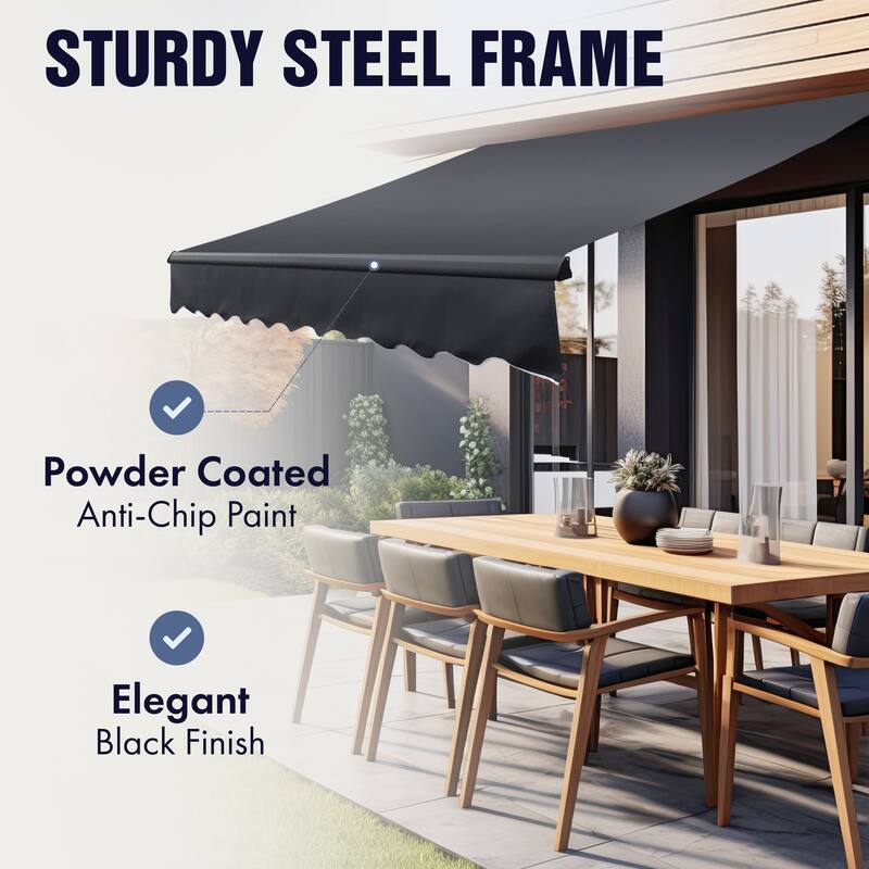 ALEKO Caribbean Motorized Retractable Patio Awning - Black Frame - Multi-Stripe Yellow - 13 x 10 Feet
