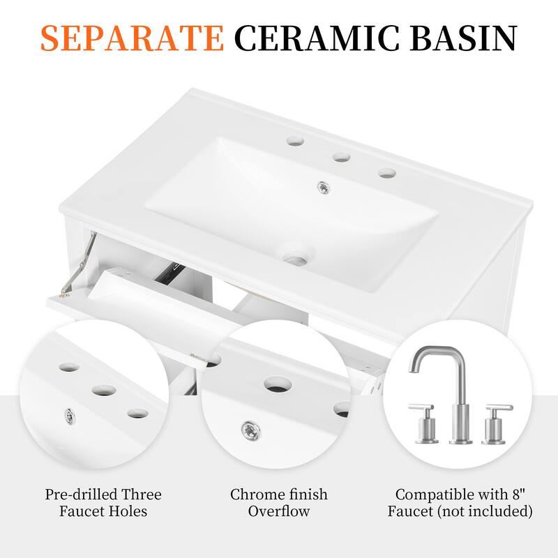 30/36 Inch Bathroom Vanity, Bathroom Sink Cabinet, Freestanding Bathroom Storage Cabinet with Ceramic Basin