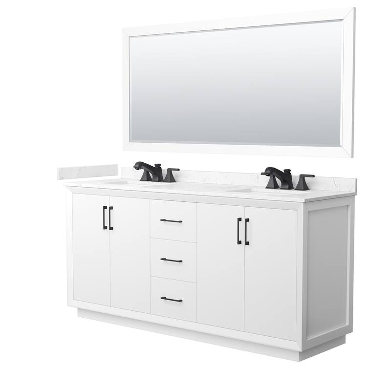 Wyndham Collection WCF4141-72D-VCA-US3M70 Strada 72" Free Standing - White / Carrara Cultured Marble Top / Matte Black