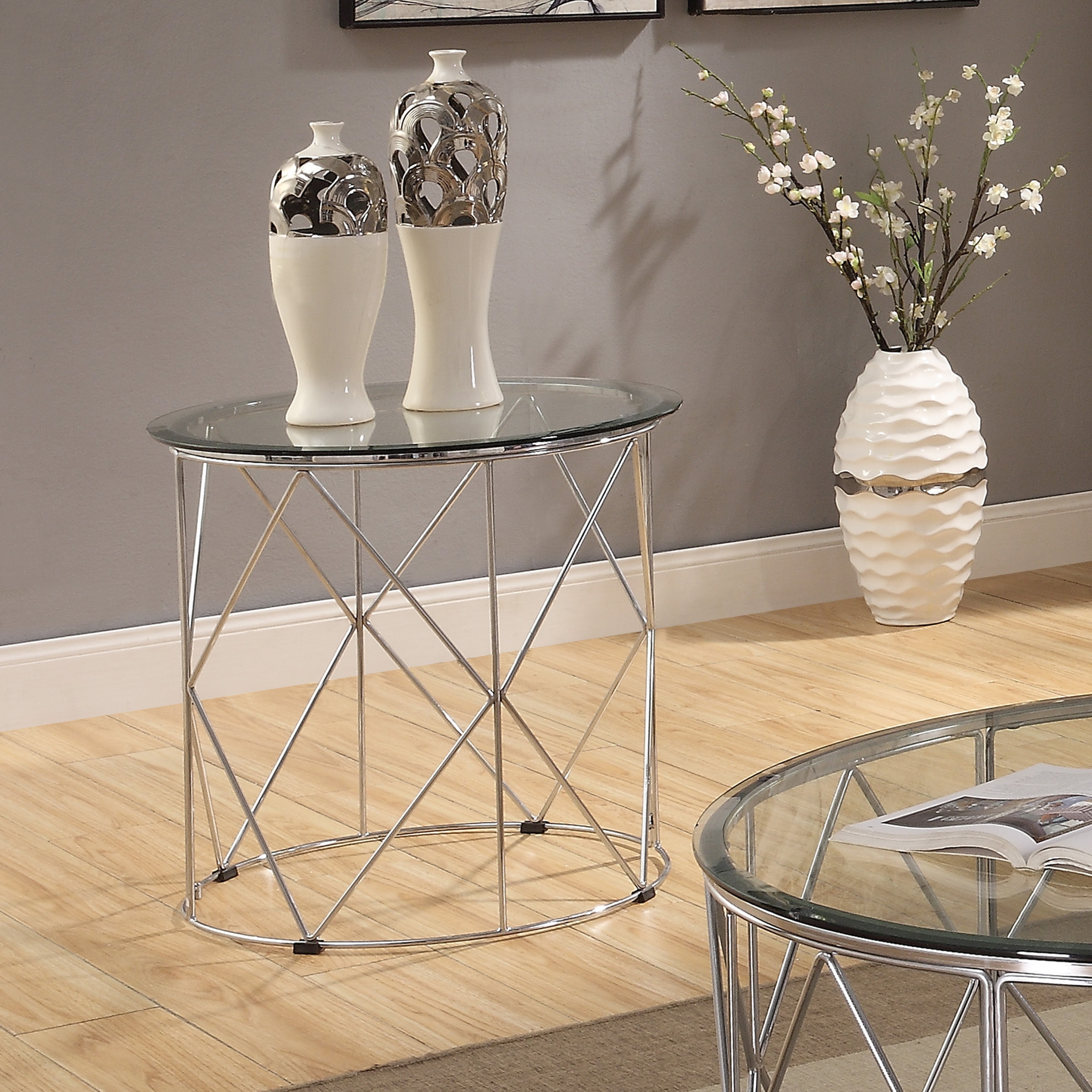 Furniture of America Eila Contemporary Chrome 23-inch Glass Round Side Table