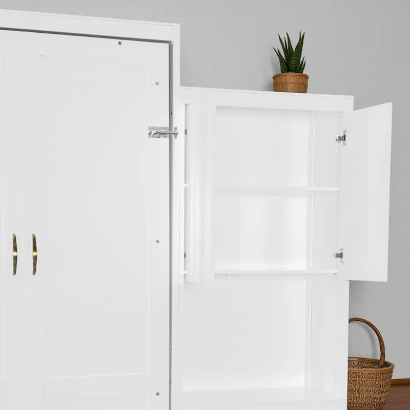 Queen Size Murphy Bed with Desk, Flip-Up Vanity & Cabinets, Space-Saving Wall Bed with Storage for Bedroom & Guest Room