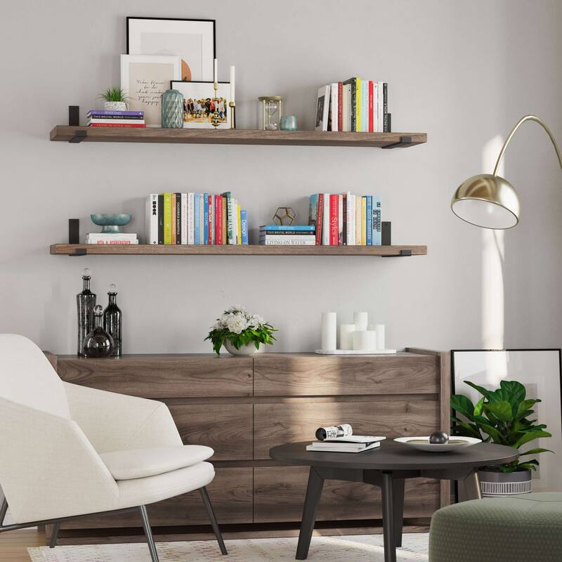 Wallniture Forte Wood Board 60" Long, 11.25'' Deep, 1.5" Thick, Wood Floating Shelf for Wall with Heavy Duty Metal Brackets, 1pc