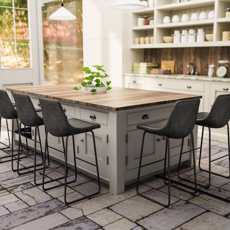 Furniwell 41.3 Inch High Faux Leather Counter Bar Stool, Set of 2