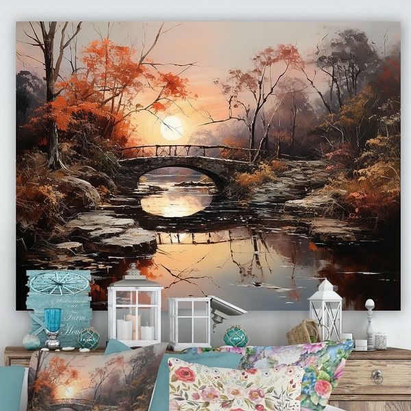 Designart "Bridges Sunrise " Bridges Wall Art - Bed Bath & Beyond ...