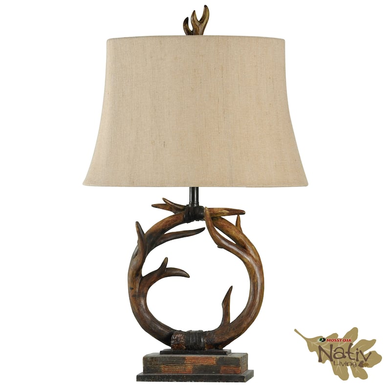 StyleCraft Dalton Dark Brown Table Lamp - Beige Hardback Fabric Shade - Dark Brown