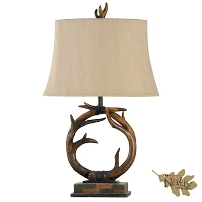 StyleCraft Dalton Dark Brown Table Lamp - Beige Hardback Fabric Shade