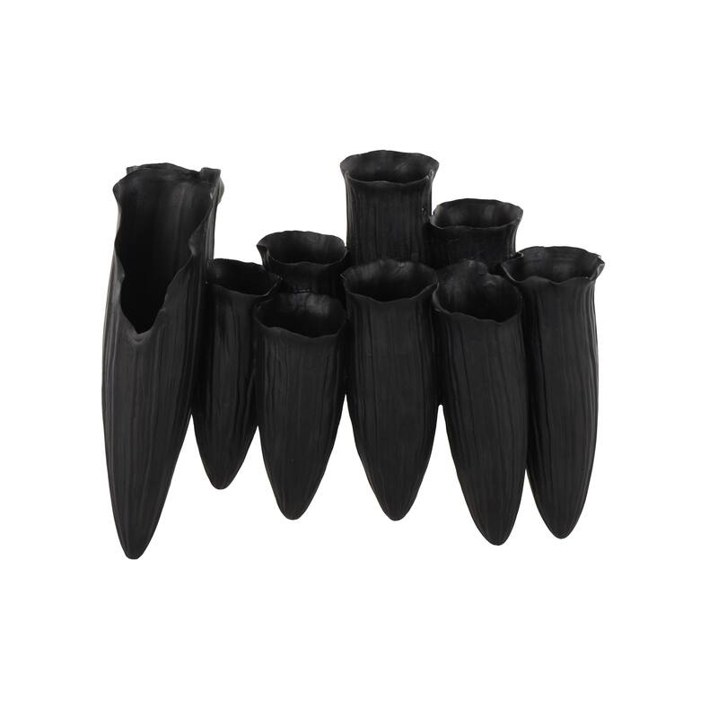Ceramic Abstract Floral Inspired Decorative Vase with Linear Grooves and 10 Openings - White or Black - Roche River Decor