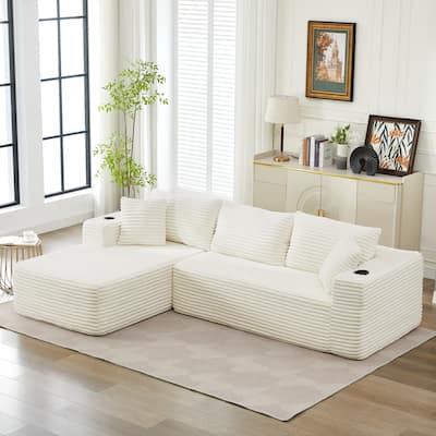 104" Upholstered L-Shaped Full Foam Sofa Couch Chaise Sofa with Pillows, No Assembly Required