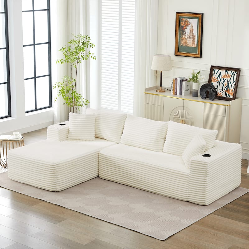 Upholstered L-Shaped Full Foam Sectional Sofa Couch Chaise with Pillows, No Assembly Required