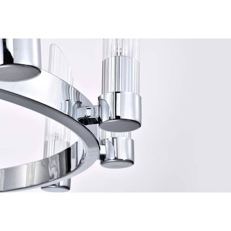 Leonie 25 Inch Wagon Wheel Ceiling Lighted Chandelier Chrome Polished Finish with Glass Shades 12-Light - N/A