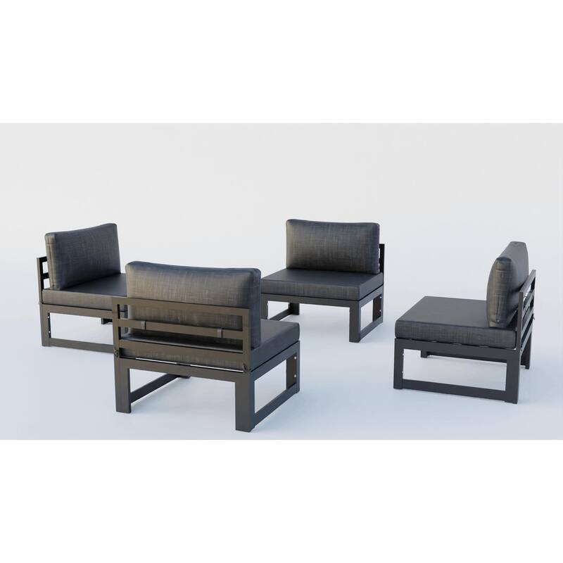 LeisureMod Chelsea 4-Piece Armless Patio Sectional Sofa Set with Cushions for Patio Porch Backyard Garden