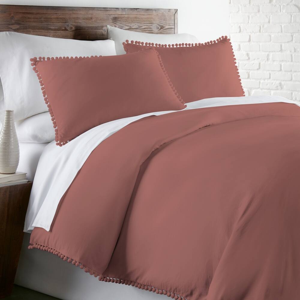 Pre-Washed 3-piece Pom Pom Duvet Cover Set