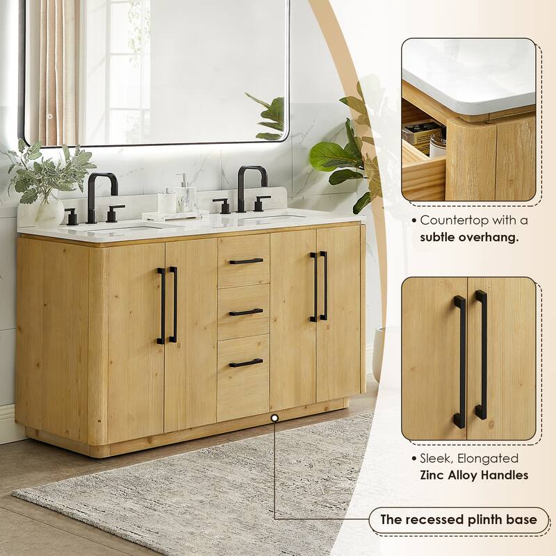 Serene Bathroom Vanity in Nature Brown with Grain White Engineered Stone Countertop without Mirror