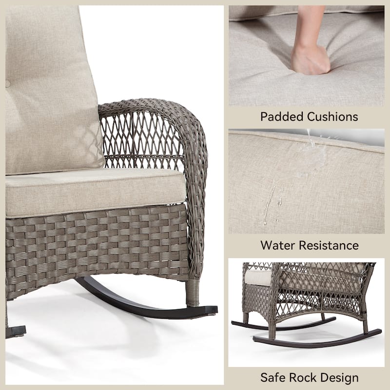 Cozywor Wicker Patio Outdoor Rocking Chair with Cushion