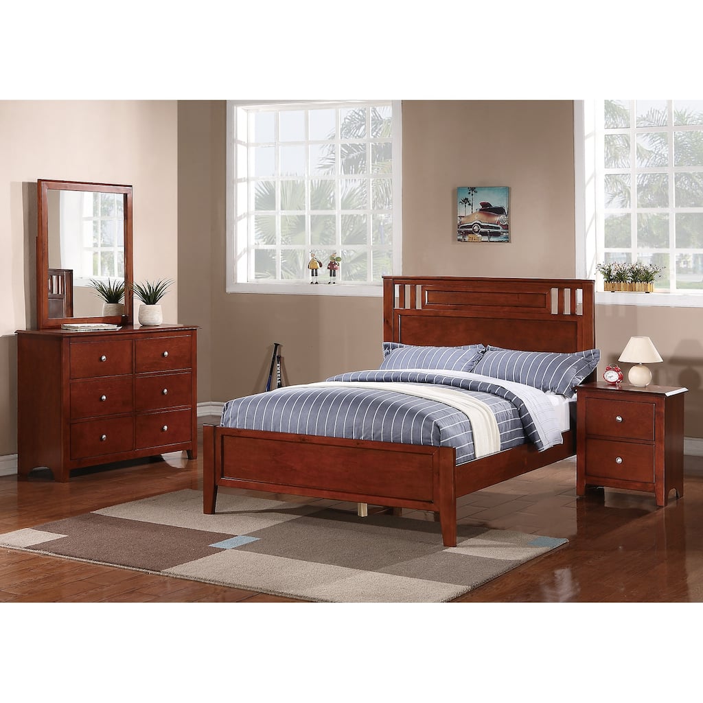 Wooden Panel Bed In Cherry Finish