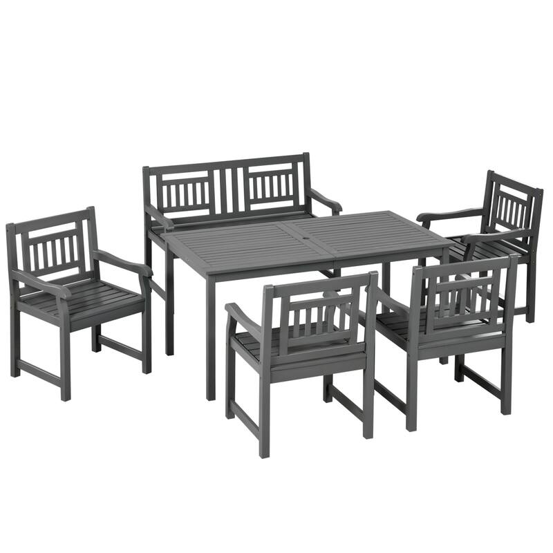Outsunny 6 Pieces Patio Dining Set for 6, Natural Wood Outdoor Table