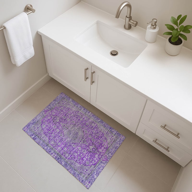 Premium Washable Super Soft Vintage Traditional Mayfield Rug - Purple - 1'8" x 2'6"