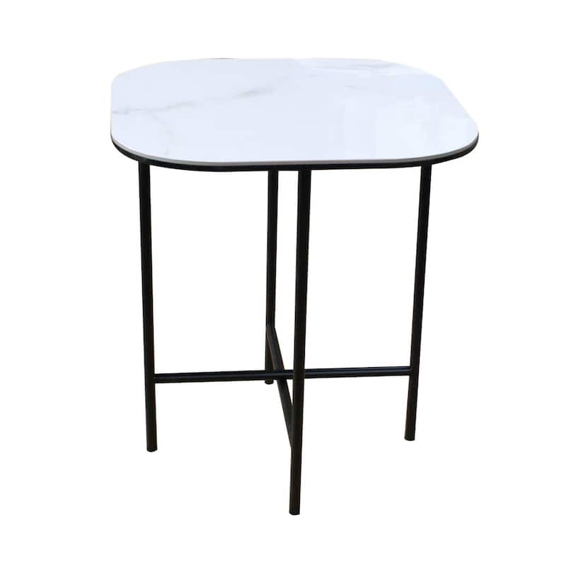 White Ceramic Square End Table with Metal Cross 4 Leg Base - 20” x 20” x 22” (D x W x H)