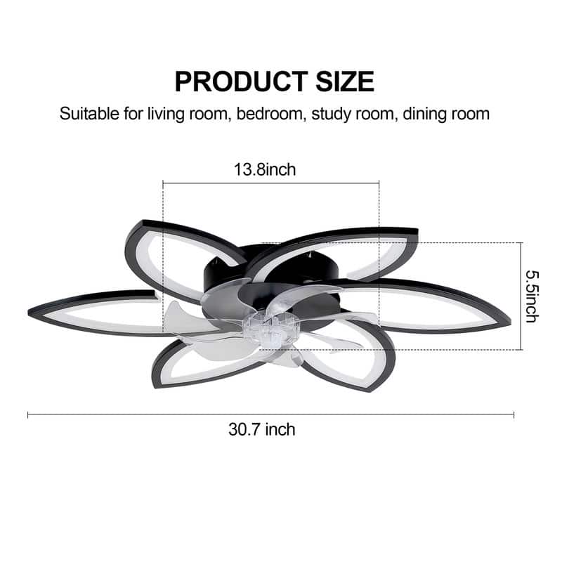 Dimmable 7 Blade Modern Ceiling Fan with Lights and Remote, 6 Speed Reversible Blades with Timing