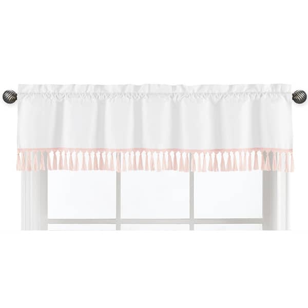 slide 2 of 6, Sweet Jojo Designs White and Pink Girl Window Curtain Valance for Floral Bird Flower Cottagecore Luxury Vintage Botanical Tassel