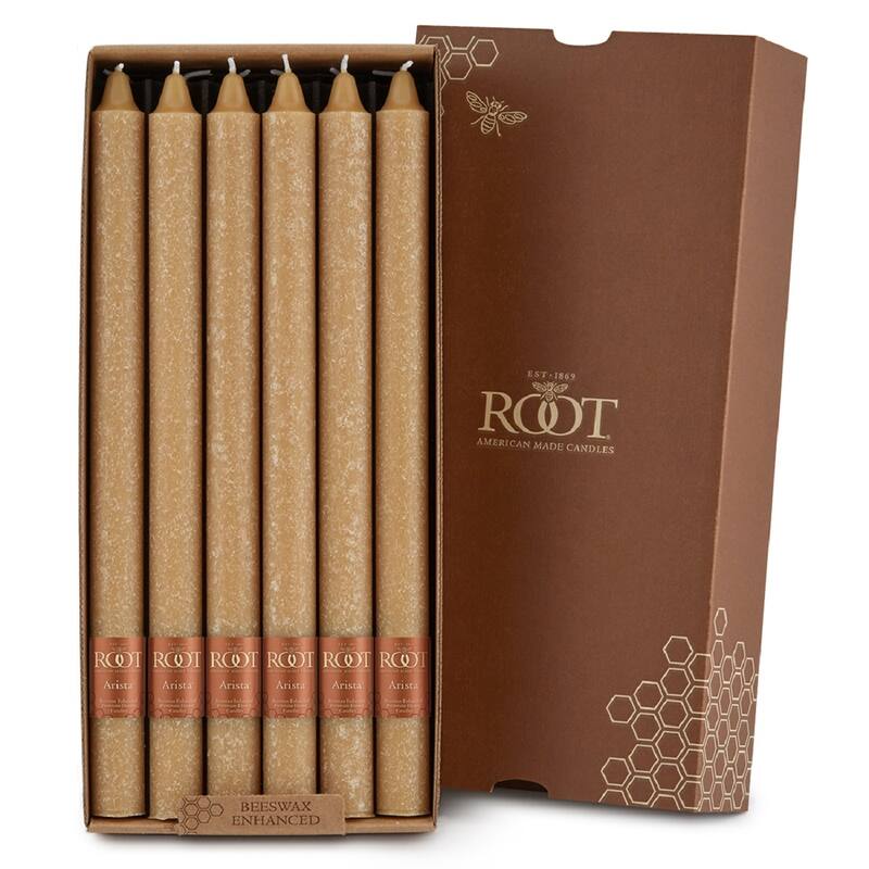 ROOT 12 Inch Unscented Timberline Arista Taper Candles box of 12 - 12 X 7/8 - Beeswax