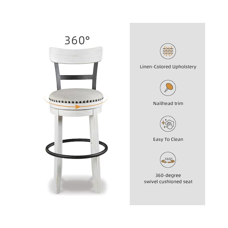 Valebeck White Bar-Height Swivel Bar Stool