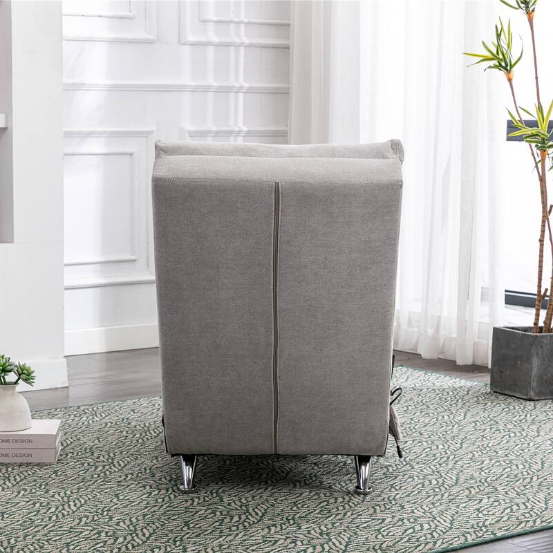 Light Grey Modern 21.65" High Back Upholstered Chaise Lounge Chair with Remote Control and Ergonomic Electric Massage