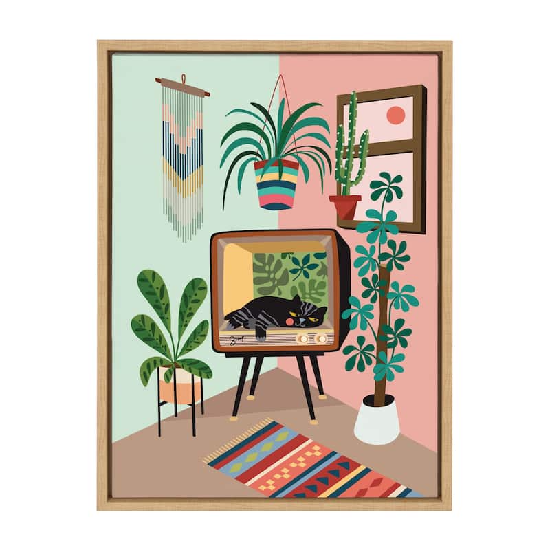 Kate and Laurel Sylvie TV Cat Bed Framed Canvas by Rachel Lee - 18x24 - Plastic - Natural