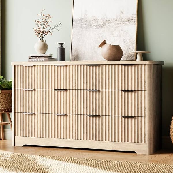 Fluted 6 Drawer Dresser Modern Storage Cabinet with Wide Top for ...