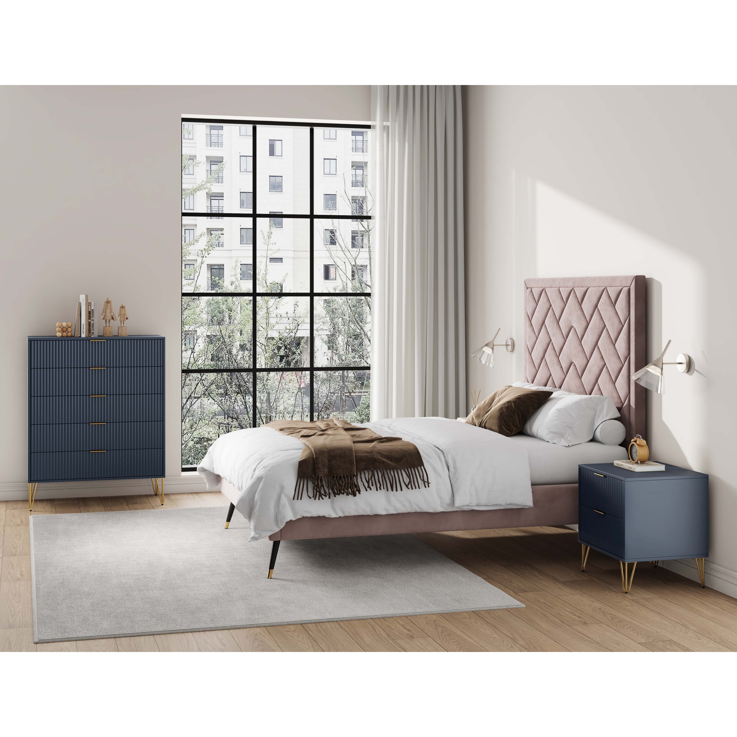 Manhattan Comfort2-Piece DUMBO Modern 5-Drawer Tall Dresser and DUMBO Modern Nightstand 2.0 in White Manhattan Comfort2-Piece DUMBO Modern 5-Drawer Tall Dresser and DUMBO Modern Nightstand 2.0 in White