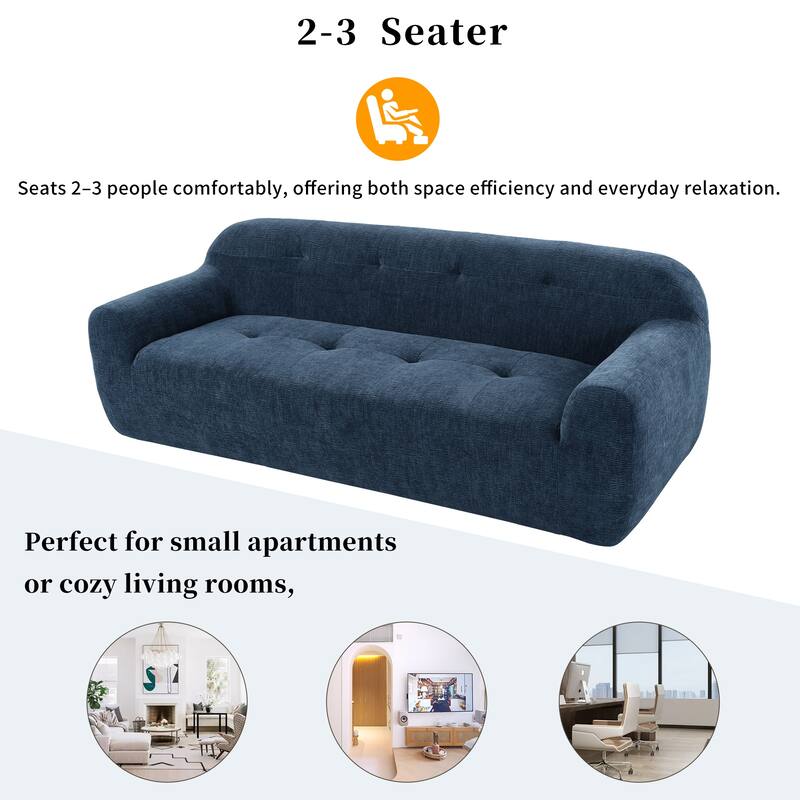 Chenille Upholstered 3-Seater Sofa with Round Arms, Lounge Couch with Tufted Cushion Full Sponge Compression Futon Sofa