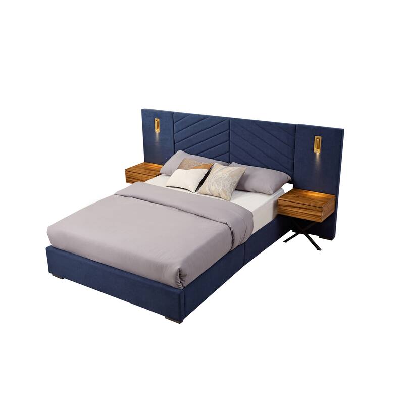 Queen Size Velvet Bed Frame with Vertical Channel Tufted Wingback