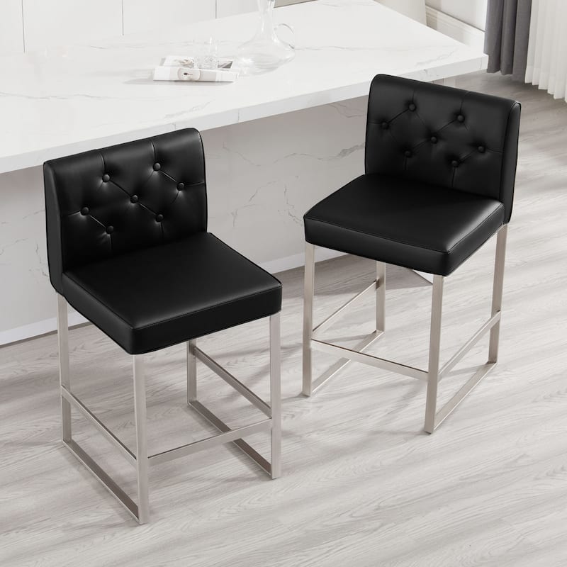 25" Faux Leather Upholstered Counter Height Bar Stools - 36.6"H x 18.9"W x 20.3"D