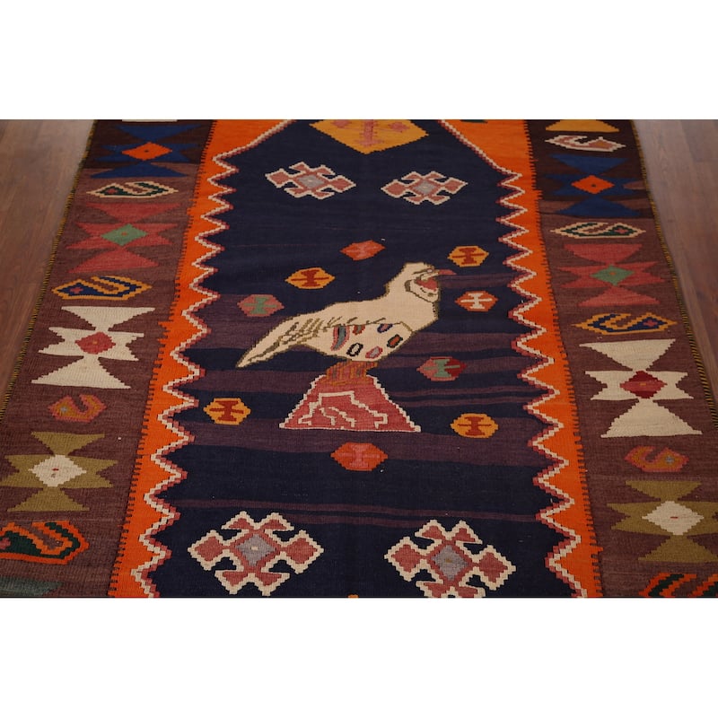Kilim Qashqai Nomadic Persian Vintage Area Rug Flatweave Wool Carpet - 4'6"x 6'3"