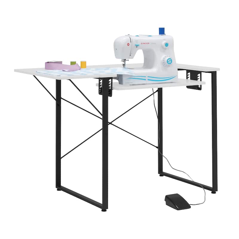 Sew Ready Dart Wood Top Sewing Table with Folding Top - Graphite / White