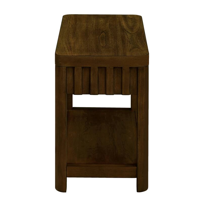 25'' Rectangular Farmhouse End Table with Storage Shelf, Sofa Side Table with Solid Wood Legs for Living Room, Bedroom, Office