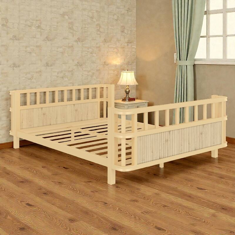 Kids Metal and Wood Platform Bed with Safety Rails, Low Profile Twin Full Children Bed for Boys and Girls