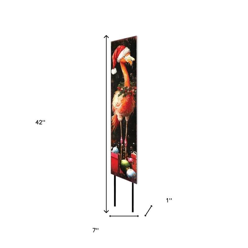 HomeRoots 42" Black And Coral Solid Wood Christmas Flamingo Garden Stake