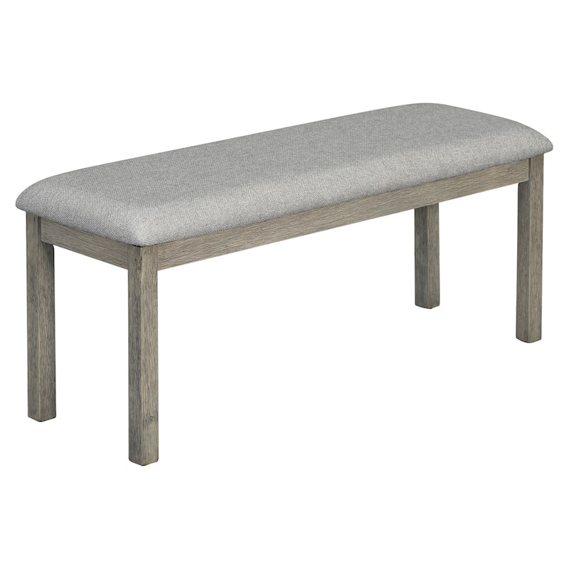 6-Piece Dining Table Set, Geometric Wood Grain Tabletop, Curved Back Upholstered Chairs & Bench, H-Shaped Support Base