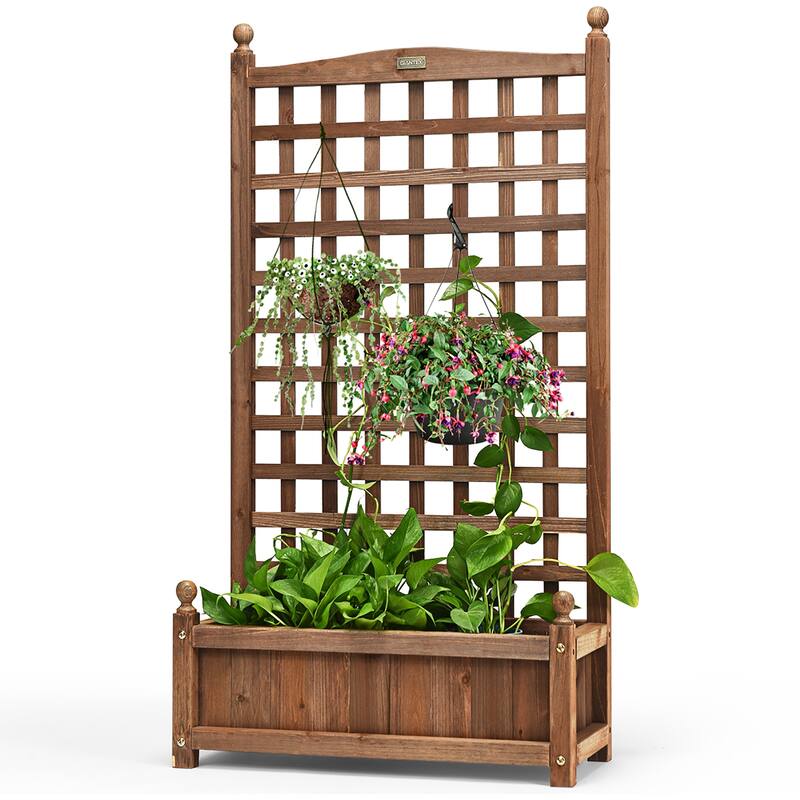 Costway 2 PCS Solid Wood Planter Box with Trellis Weather-Resistant