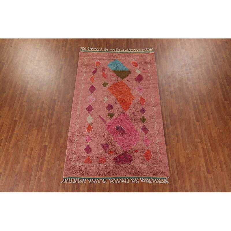 Pink Plush Moroccan Oriental Area Rug Handmade Wool Carpet - 5'11" x 10'0"